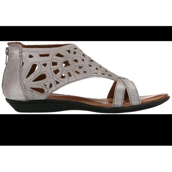 Rockport Cobb Hill Sandals 8.5 Cutout Tan Beige Flats Zip Back Comfort Cushion - Picture 9 of 10